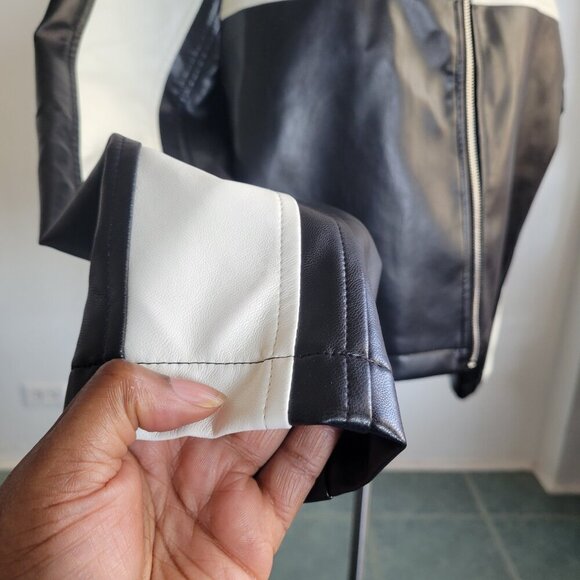 SHEIN Easy Wear Color Block B/W Vegan Leather Jacket (Size 8/10) - Picture 7 of 14